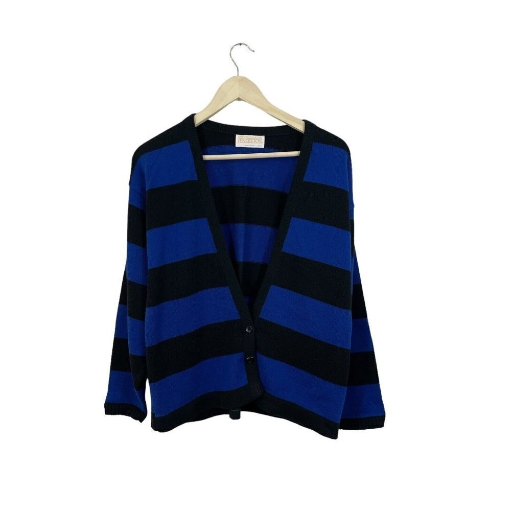 Vintage Pendleton X-Large Sweater Cardigan Blue Stripe Cotton USA Womens READ